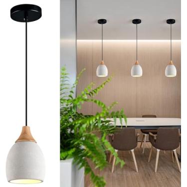 Imagem de ADCTHOME Luminária pendente de concreto com madeira, luminária suspensa E26 para bar de restaurante, luminária pendente de cimento industrial moderna para cozinha, ilha, sala de jantar, quarto (pacote