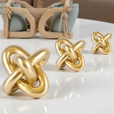 Imagem de Decoração de nó dourado para livro de mesa de centro, item de decoração de sala de estar para estante de entrada, mesa de cabeceira, escultura de nó minimalista para sala de estar em casa, decoração