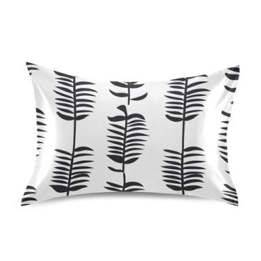 Imagem de Wassud Fronha de cetim com padrão de espinha de peixe preto para cabelo e pele, fronhas de seda lisa, tamanho padrão, respirável, com fecho de envelope