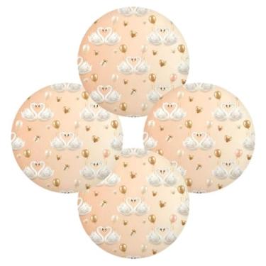 Imagem de Wassud Jogo americano conjunto de 4 cisnes tapetes de mesa redondos com corações dourados para cozinha e jantar, tapetes laváveis e resistentes ao calor, decoração de mesa 39 cm