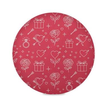 Imagem de Wassud Jogo americano Line-Art Tapete de mesa redondo com rosas de coração para cozinha e jantar, lavável, resistente ao calor, decoração de mesa 39 cm