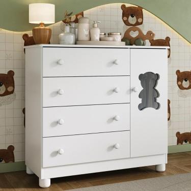 Imagem de Cômoda Infantil 95cm 1 Porta Com Vidro E 4 Gavetas Fofura Multimóveis Mp4484 Branco Branco