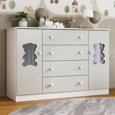 Imagem de Cômoda Infantil 125cm 2 Portas Com Vidro E 4 Gavetas Teddy Multimóveis Mp4490 Branco/off White Branco/off White
