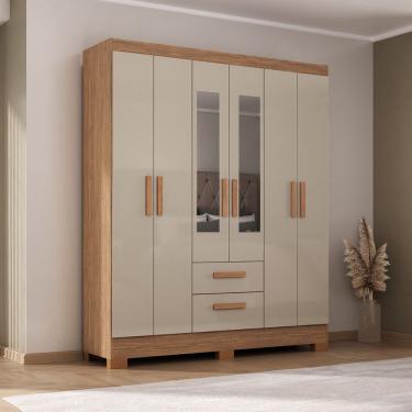 Imagem de Guarda Roupa Casal Com Espelho 6 Portas Fortaleza Atualle Acacia Com Reflecta