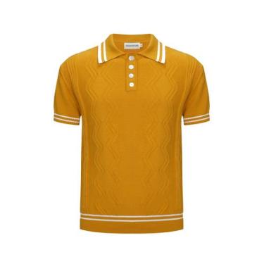 Imagem de Camisa polo masculina OXKNIT amarela, tricotada, estilo vintage dos an