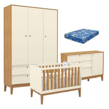 Imagem de Quarto de Bebe Unique 3 Portas com Cômoda Sapateira Off White Freijó E