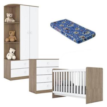 Imagem de Quarto de Bebê Labirinto Rústico Branco Brilho com Colchão Ortobom - H