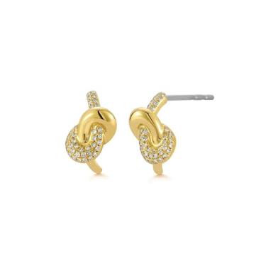 Imagem de Obidos Brincos banhados a ouro 14K com nó de amor | Brincos pequenos de ouro para mulheres | Acessórios modernos simples, hipoalergênicos, modernos, joias de ouro, presentes para mulheres