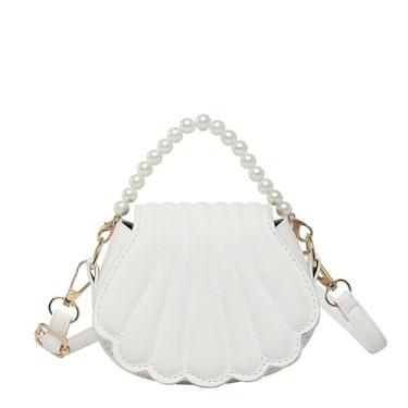 Imagem de Bolsa feminina para noite com concha de pérola, mini bolsa de mão transversal, bolsa pequena moderna para festas, casamentos e uso diário, Branco, Bolsas transversais
