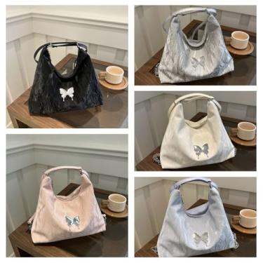 Imagem de Mochila de poliuretano borboleta bolsa tiracolo portátil grande capacidade retrô bolsa tiracolo elegante pacote pequeno cor sólida (azul)