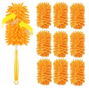 Imagem de Refil de espanador para Swiffer, 360 refis para serviço pesado, kit de espanador reutilizável para casa, escritório, móveis e exterior (pacote com 9 + 1 alça)