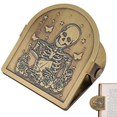 Imagem de CRASPIRE Clipe de caderno de Halloween para viajantes, crânio, flor, borboleta, vintage, diário, metal, latão, decorativo, fichário, fixador, suporte de arquivo, marcador de página para agenda, viagem