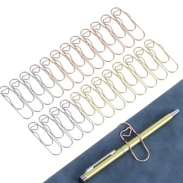 Imagem de APLZGMG 24 peças de clipes de metal para canetas, clipes multifunções de coração, clipes de papel para notebook, 3 cores, clipes de papel portáteis para porta-lápis, agenda, prancheta e acessórios de