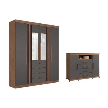 Imagem de Guarda Roupa +cômoda 2 Peças Qc277 Jatobá/grafite - Santos Andirá