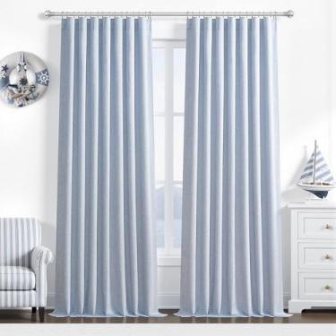 Imagem de Cortinas blecaute azuis empoeiradas para berçário de 250 cm de comprimento para quartos de crianças/meninos, quarto, trilhos do chão ao teto, plissadas, cortinas grandes para janela, ganchos de linho