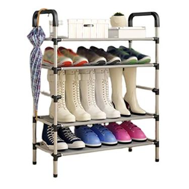 Imagem de 3FLQOOPP Sapateira para entrada, 4 níveis, sapateira, prateleira de metal, extensível, empilhável, organizador de armazenamento - porta de entrada, sala de estar, quarto, armário de sapatos de metal
