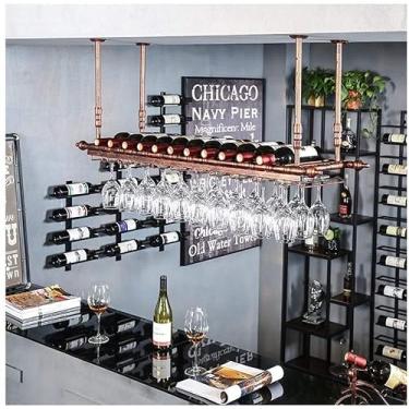 Imagem de HHHJQFAAT Rack de vinho suspenso - decoração de rack de garrafa de vinho, rack de copo de vinho, bar doméstico de cabeça para baixo, rack de cálice criativo/marrom/60 x 30 cm (marrom 60 x 30 cm)