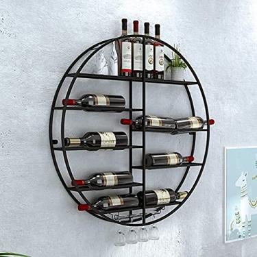 Imagem de Rack de vinho redondo montado na parede garrafas de vinho e suporte de vidro rack de armazenamento de metal suporte de taças organizador de vinho prateleira de exibição de vinho para casa cozinha bar