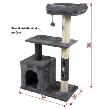 Imagem de Arranhador de gato luxuoso, multifuncional com casa, cama de pelúcia, poleiro e brinquedos