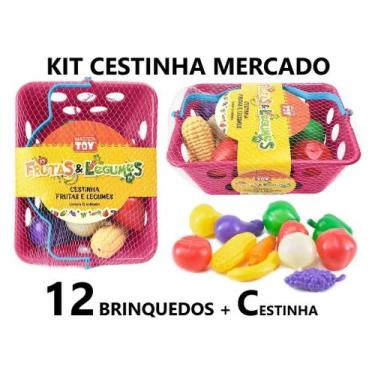 Imagem de Brinquedo Kit Cestinha Mercado Legumes Frutas  13 pç - CLICKCOMPRAS BR
