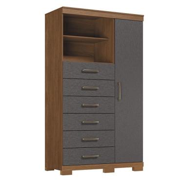 Imagem de Comoda 1 Porta 6 Gavetas Marabá Com Pés Jatobá Grafite Acetinado - Santos Andirá