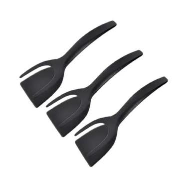 Imagem de Espátula De Silicone 2 Em 1 Com Clipe E Pinça Para Virar Ovos, Bifes E