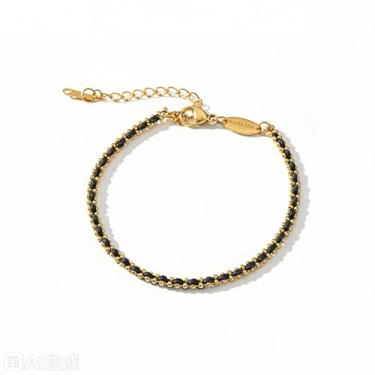 Imagem de Pulseira preta feminina banhada a ouro 18 K, delicada, corda feita à mão, entrelaçada com corrente de ouro, acessório de moda ajustável