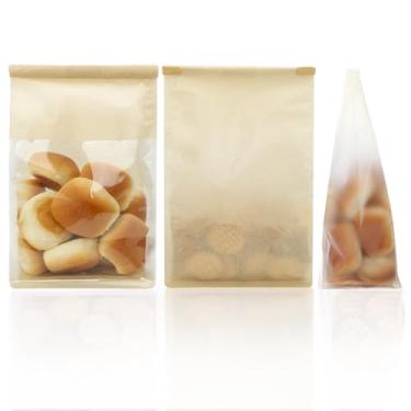 Imagem de Funcoo 50 sacos de biscoito com selo, sacos de padaria resseláveis com janela, sacos de papel kraft com trava de aba de gravata de estanho para embalagem de pão, bagel, biscoitos, assados (kraft