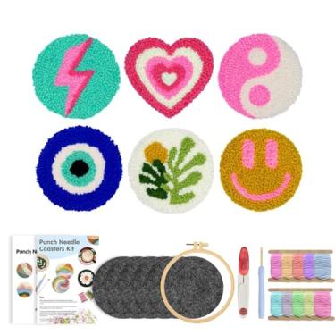 Imagem de Kit de agulhas de perfuração de 6 peças para iniciantes - Conjunto completo de bordado com passador, aro de tecido, fios, suprimentos para fazer tufos e porta-copos DIY, presente de artes e artesanato