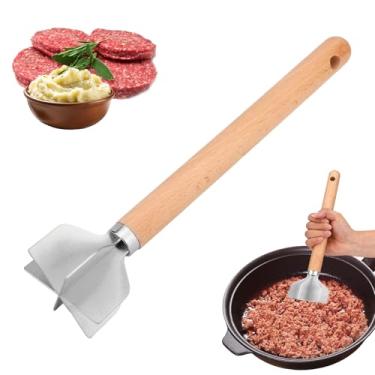 Imagem de Picador de Carne em Aço Inoxidável, 28cm 6 Lâminas Amassador Carne Moída Amassador de Hambúrguer Utensílio Cozinha Multiuso