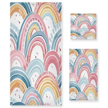 Imagem de xigua Conjunto de toalhas de banheiro arco-íris de desenho animado absorvente macio 3 peças toalha de banho toalha de mão toalhas decorativas para banheiro, academia, hotel, praia, piscina