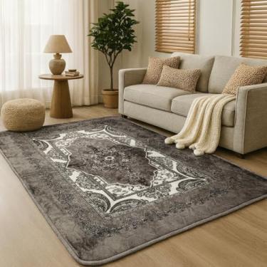 Imagem de Tapete Indiano Luxo 2x1,4m para Sala Quarto Escritório Estampado e Macio(CINZA PRATA)