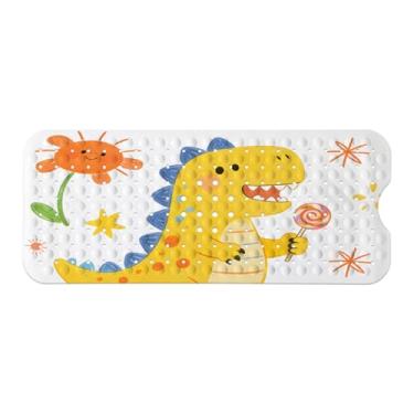 Imagem de Tapete de banheira infantil, tapete de banho antiderrapante com desenho animado para crianças e crianças, tapete de segurança antiderrapante de dinossauro feliz com ventosas fortes, tapete de banho