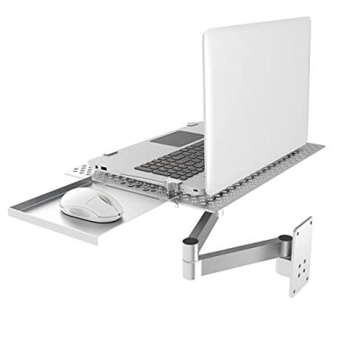 Imagem de Suporte ajustável para laptop montado na parede com bandeja de mouse – Suporte multifuncional dobrável para notebook, organizador de mesa que economiza espaço