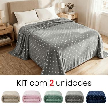Imagem de Kit 2 Mantas Cobertor Casal Corttex Poá 180x220cm Microfibra Antialérgico Super Macio Premium
