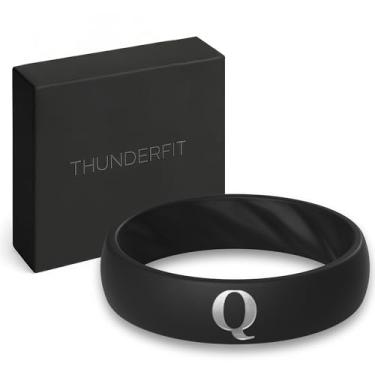 Imagem de ThunderFit Alianças de casamento de silicone para mulheres, anel preto personalizado A-Z com inicial gravada, 5,5 mm de largura, 2 mm de espessura, alianças de noivado de borracha, pacote com 1, 4.5