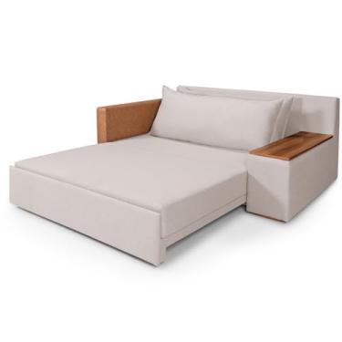 Imagem de Sofá Cama Panamá Casal 2 Lugares com Baú Lateral Linho Cinza Claro Base Madeira Modern