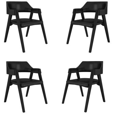 Imagem de Kit 4 Cadeiras Sala De Jantar E Jogos Carteados Madeira Maciça Poker Pu Preto-preto G42 - Gran Belo