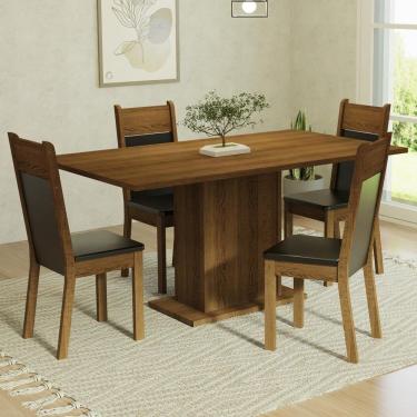 Imagem de Conjunto Sala De Jantar Mesa Tampo De Madeira 4 Cadeiras Rustic/Preto Elisa Madesa Rustic/Preto