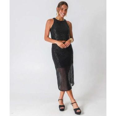 Imagem de Saia Feminina Midi Reta Paetês Marisa Preta-15773, Preto, G