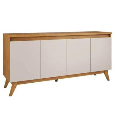 Imagem de Buffet Flip 4 Portas com Pés Retrô Viero Cor Mel Off White, Mel Off Wh