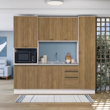 Imagem de Cozinha Compacta Com Kit Forno Celeste Kappesberg 100% Mdf Branco/nogueira 240cm