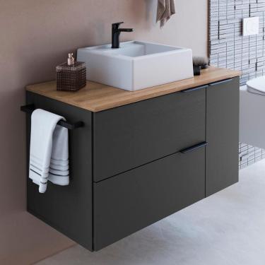 Imagem de Gabinete Para Banheiro Com Cuba 01 Gav 80cm Mel Grafite Proddy Mel