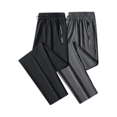 Imagem de Calças Jogger Masculinas De Verão Em Seda Gelada Fina, 2 Peças, Pretas