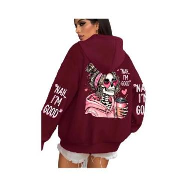 Imagem de Moletom Feminino Multicolorido Com Estampa Engraçada, Casual E Solto, 