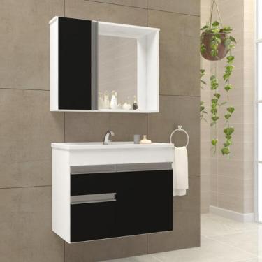 Imagem de Conjunto Gabinete para Banheiro Suspenso com Espelheira e Cuba Branco 