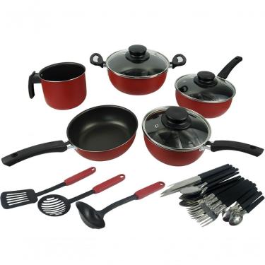 Imagem de Conjunto Panelas Elegan Antiaderent 24 Talher Vermelho Preto