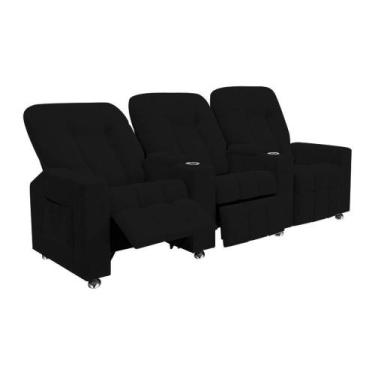 Imagem de Poltrona Reclinável 3 Lugares Para Sala De Cinema Romeo F05 Veludo Pre
