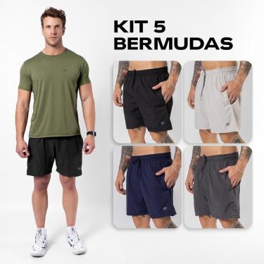 Imagem de Kit 5 Bermudas Masculinas Academia Treino Corrida Shorts Elástico Luzzoo-Masculino