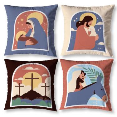 Imagem de Kit 4 Capas de Almofada Católicas Estampadas Decorativas c/ Zíper Deco